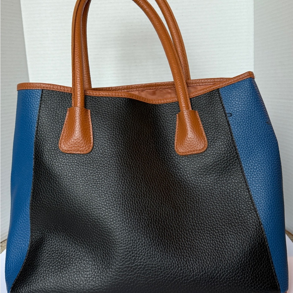 Neiman Marcus Color Block Faux Leather Pebbled Hobo Tote Bag